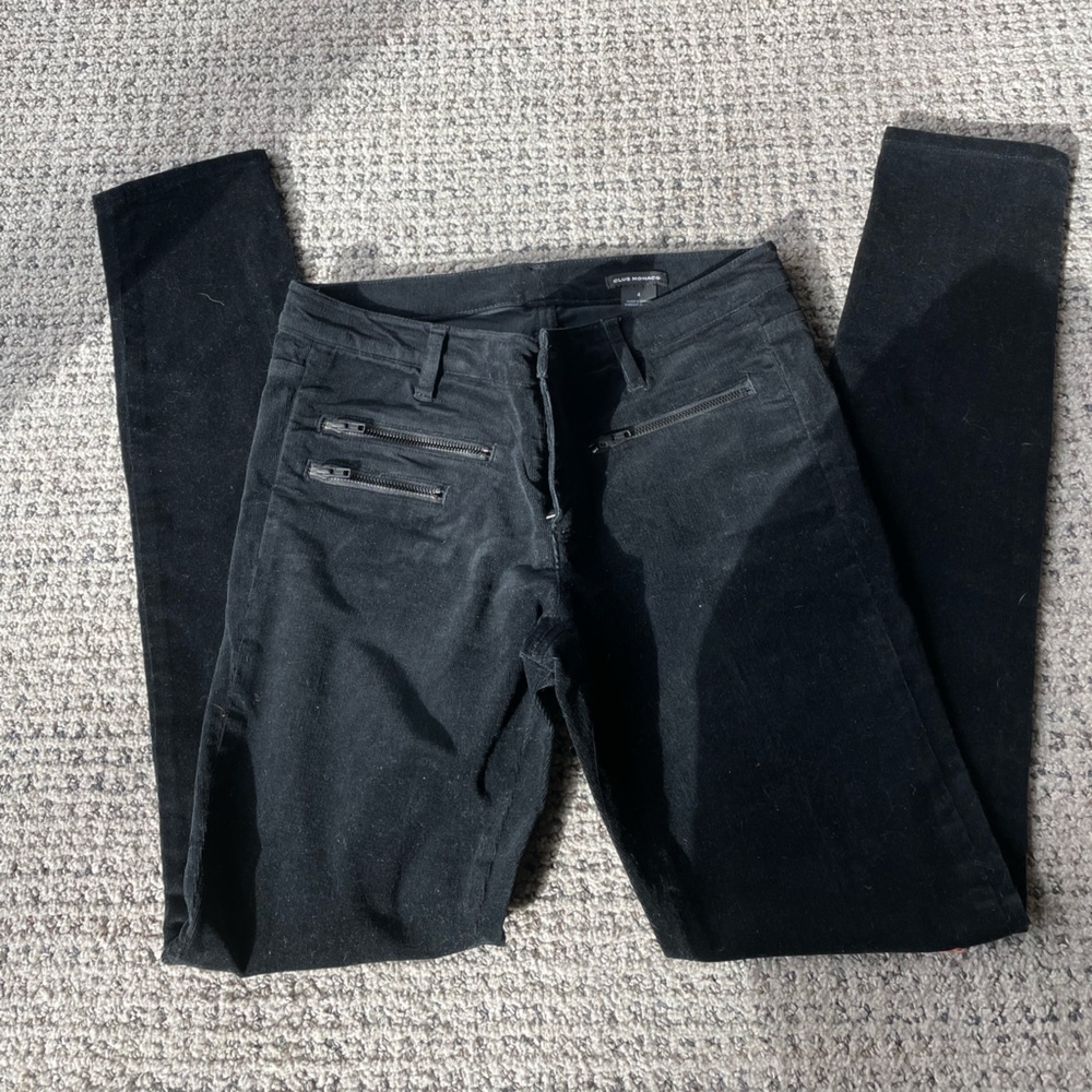 Club Monaco Corduroy Skinny Pants Women's 2 Black Zipper Pockets Cotton …
